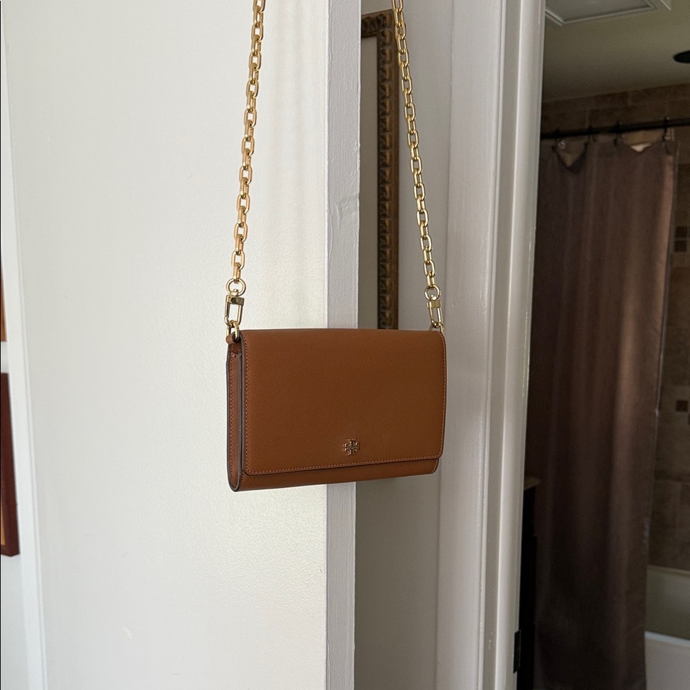 Tory Burch Tan Crossbody Bag with Gold Chain